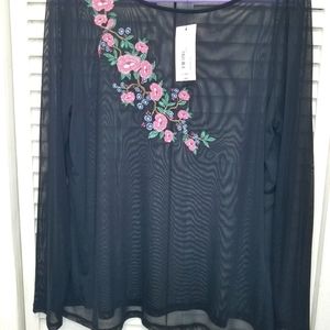 Sheer long sleeve blouse  with flower pattern 24 inches across the chest.